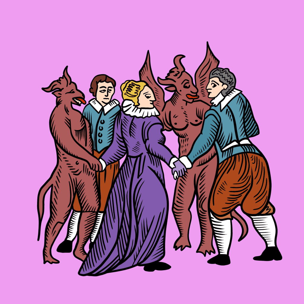 German witches dancing with the devil